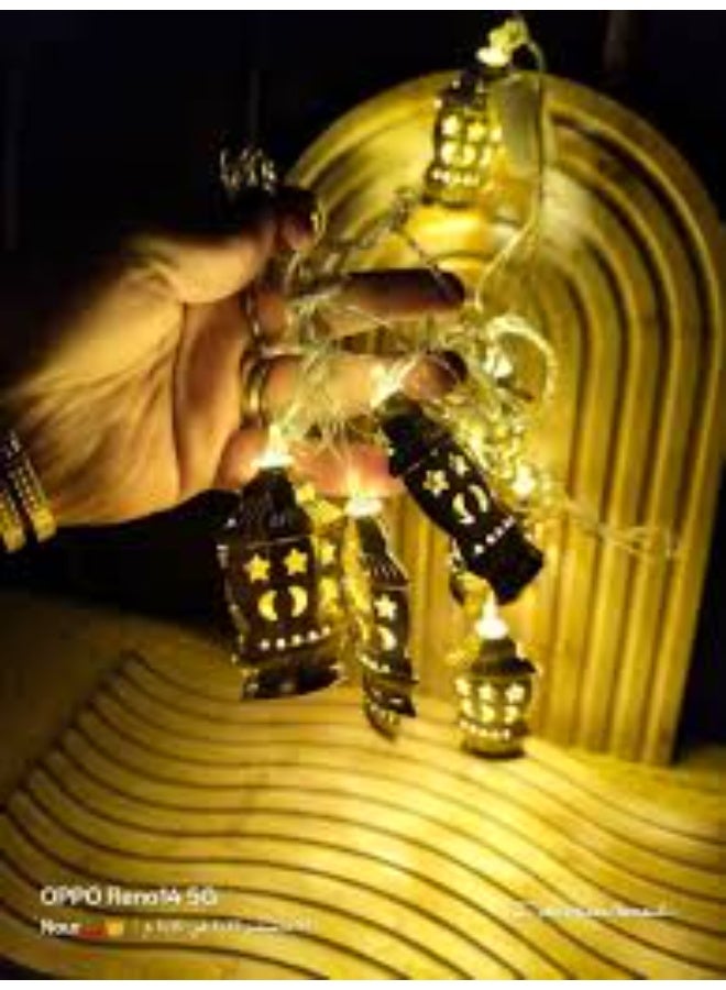 Ramadan Decoration - Metal Light String with 10 Pieces - Mosque, Crescent, and Lantern - Image 5